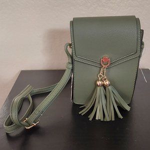 *NEW W/ TAGS* - Alyssa - Small Green Faux Caviar Leather Crossbody Tassel Bag